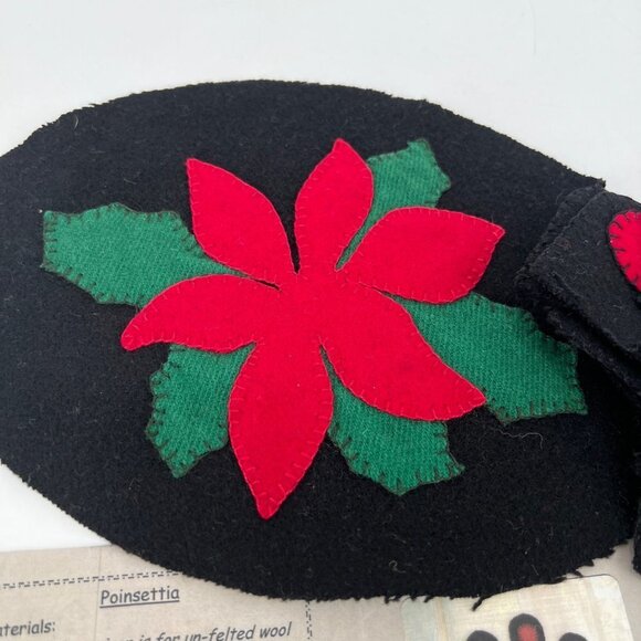 Little Bits Wool Felt applique Mini Rugs Homespun Charm Poinsettia Christmas - Picture 5 of 7